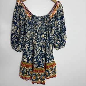 NWT Farm Rio Mini Dress Sz S Made in Brasil Floral Puff Sleeves